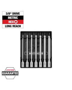MLW48-22-9547 image(0) - Milwaukee Tool 3/8 Inch Drive Long Hex Bit Socket Set - Metric - 7 Piece
