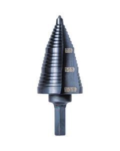 KLEKTSB15 image(0) - Klein Tools 3-Step Drill Bit, 3/8-Inch Hex, Double Straight Flute, 7/8-Inch to 1-3/8-Inch