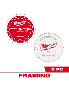 Milwaukee Tool 7 1/4 inch 24T Framing and 40T Fine Finish Circular Saw Combo Pack - 2PK