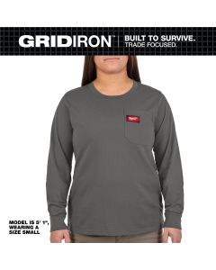 MLWF551G-XL image(0) - Milwaukee Tool Womens GRIDIRON Pocket T-Shirt - Long Sleeve Gray XL