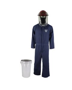 OBERON Bucket Kit - Arc Flash - 12 Cal TCG2P - Comes With Coveralls, Hard Cap, Face Shield, Balaclava & Storage Bucket - Color: Navy Blue - Size: 4XL