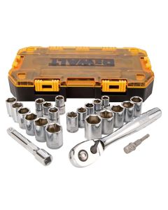 DWTDWMT73813 image(0) - DEWALT Drive Socket Set, SAE/Metric, 1/2-Inch, 23-Piece