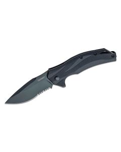KER1645BLKST image(0) - Kershaw Lateral-Serrated Assisted Open Liner Lock Wide Drop Point Blade EDC Folding Pocket Knife - Black