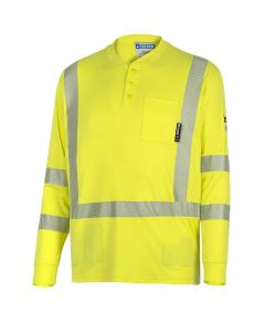 OBRZFI406-L image(1) - OBERON Henley Shirt - Hi-Vis 100% FR/Arc-Rated 7 oz Cotton Interlock - Long Sleeves - Hi-Vis Yellow - Size: L