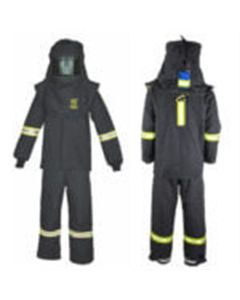 OBRTCG75B-ES-2XL-HVSL image(0) - OBERON Suit Kit - Arc Flash - 75 Cal TCG - Comes with Hood, Coat, Bib Coveralls and  Fresh Air Arc Flash Hood Ventilation System & Light - With Escape Strap - Color: Black - Size: 2XL