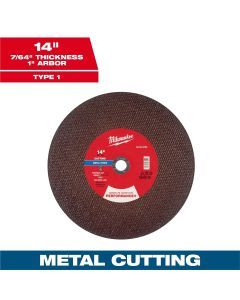 MLW49-94-0160 image(0) - Milwaukee Tool 14" x 7/64" x 1" Performance+ Metal Cut Off Wheel - Type 1 - Stud Cutter