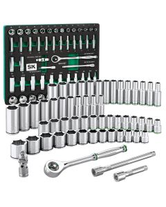 SKTSK01307-216P image(0) - S K Hand Tools 3/8" Drive, 56 Piece, 6 Point, Shallow & Deep, SAE & Metric Chrome Socket Set with 216P Ratchet, Packaged in EVA Foam Tray