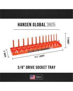 HNE3805 image(1) - Hansen Global 3/8 Inch Standard 2 Row Regular/Deep Socket Holder Tray - Color Orange