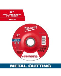 MLW49-94-0117 image(0) - Milwaukee Tool 5" x .045" x 7/8" Performance+ Metal Cut Off Wheel - Type 27