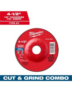 MLW49-94-0803 image(0) - Milwaukee Tool 4-1/2" x 1/8" x 7/8" Dual Metal Cut & Grind Wheel - Type 27