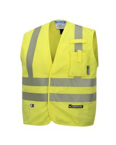 OBERON Safety Vest - Hi-Vis FR/ARC-Rated 7.5 oz 88/12 - Snap Closure - Hi-Vis Yellow - Size: L
