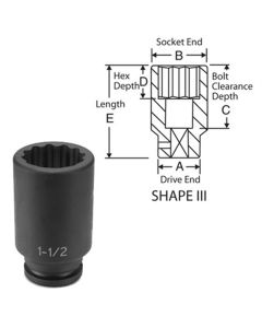 GRE3168D image(0) - Grey Pneumatic 3/4" Drive x 2-1/8" Deep - 12 Point Socket
