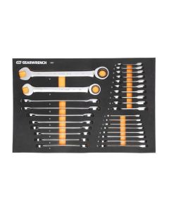KDT86527 image(1) - GearWrench 28 Piece 72-Tooth 12 Point Metric Standard & Stubby Combination Ratcheting Wrench Set with Foam Storage Tray