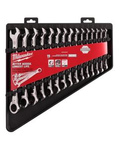 MLW48-22-9516 image(4) - Milwaukee Tool 15pc Ratcheting Combination Wrench Set - 144 Ratcheting Positions Metric