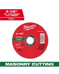 MLW49-94-1905 image(1) - Milwaukee Tool 4-1/2" x 1/8" x 7/8" Masonry Cut Off Wheel -Type 1