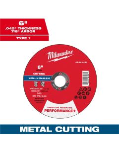 MLW49-94-0123 image(0) - Milwaukee Tool 6" x .045" x 7/8" Performance+ Metal Cut Off Wheel - Type 1