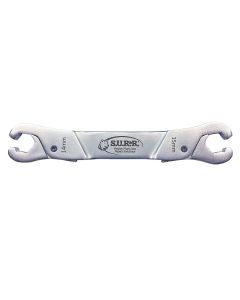 S.U.R.&R. Versatile line wrench featuring unique ratcheting push on / pull off operation. Designed for convenient, single-handed use. Sizes: 14mm (9/16”) & 15mm (19/32”)