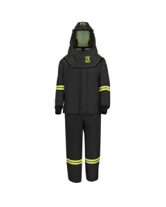 OBRTCG75B-EL-2XL-HVSL image(0) - OBERON Suit Kit - Arc Flash - 75 Cal TCG - Comes with Hood, Coat, Bib Coveralls and Fresh Air Arc Flash Hood Ventilation System & Light - With EZ Lift - Color: Black - Size: 2XL