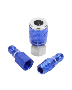 LEGA72452C image(0) - Legacy Manufacturing ColorConnex Coupler and Plug Kit, 3-Piece, Type C, 1/4" Body, 1/4" NPT, Blue