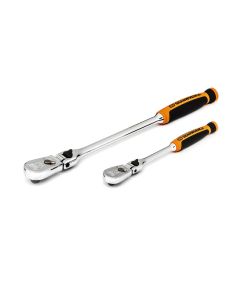 GearWrench 2 Piece 1/4 Inch & 3/8 Inch Drive 90-Tooth Dual Material Locking Flex Head Teardrop Ratchet Set