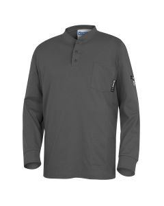 OBERON Henley Shirt - 100% FR/Arc-Rated 7 oz Cotton Interlock - Long Sleeves - Grey - Size: 4XL