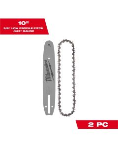 MLW49-16-2849 image(0) - Milwaukee Tool 10" 3/8" LOW PROFILE™ Pitch, .043" Gauge Saw Chain and Guide Bar Set