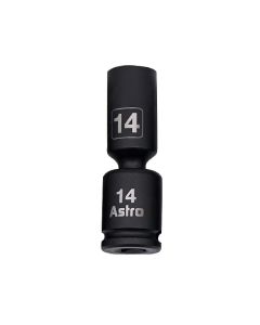 AST78344M05 image(0) - Astro Pneumatic 14mm 3/8 Inch Drive Mid-Length Pinless Universal Impact Socket - Metric