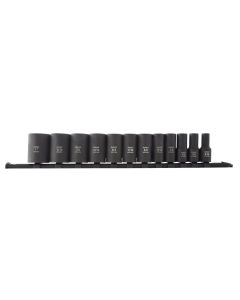SUN3337A image(1) - SUNEX 12 Piece 3/8 Inch Dive 12pt SAE Semi-Deep Impact Socket Set on Rail