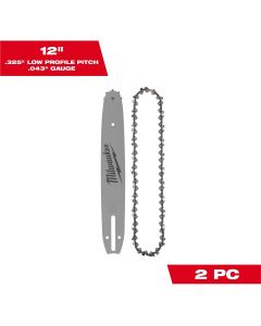 MLW49-16-2846 image(0) - Milwaukee Tool 12" .325" LOW PROFILE&trade; Pitch, .043" Gauge Saw Chain and Guide Bar Set