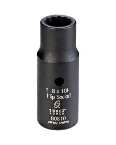 SUN80810 image(1) - Sunex 1/4" Drive Semi-Deep Impact Flip Socket, 8 x 10mm