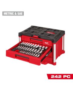 MLW48-22-9491 image(1) - Milwaukee Tool 242 Piece 1/4 3/8 1/2 Inch Drive Metric and SAE Ratchet and Socket Set with Packout 4 Drawer Tool Box