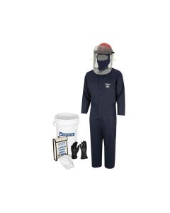OBERON Suit Kit - Arc Flash & Shock  - 12 Cal TCG2P -  Electric Vehicle - TCG Arc Flash Face Shield w/Hard Cap, Balaclava, Coverall with Escape Strap, Safety Glasses, Earplugs, Storage Bucket, Class 0 Glove Kit - Size:  Large - 9, Coverall - Size: Regular