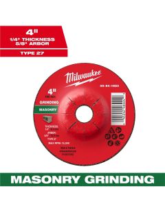 MLW49-94-1950 image(0) - Milwaukee Tool 4" x 1/4" x 5/8" Masonry Grinding Wheel - Type 27