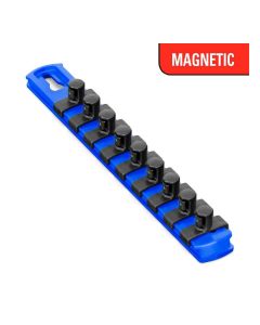 ERN8408M image(0) - Ernst Mfg. 8 Inch Magnetic Socket Organizer with 9 Socket Clips - 3/8 Inch - Blue