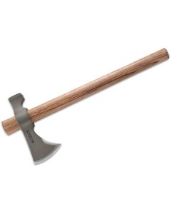 CRK2730 image(1) - CRKT (Columbia River Knife) Woods Chogan T-Hawk 1055 Carbon Steel Clear Lacquer Axe w/Hammer Blade Tomahawk Tennessee Hickory Handle - Brown/Silver