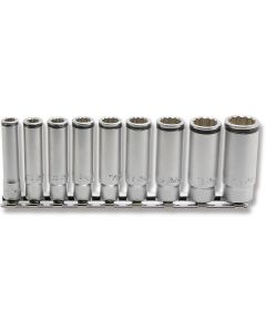 KKNRS2355A-9 image(0) - Ko-ken USA 1/4" Sq. Drive 12-Point SAE Deep Nut Grip 9 Piece Socket Set