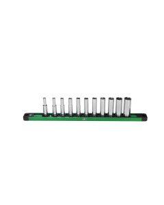 SKTSK01344 image(0) - S K Hand Tools 1/4" Drive, 11 Piece, 6 Point, Deep, SAE Chrome Socket Set.  Packaged on a Rail.