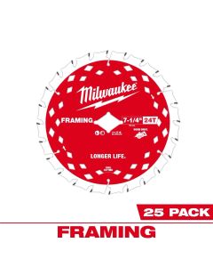 MLW48-40-1723 image(1) - Milwaukee Tool 7-1/4 Inch 24T Worm Drive Framing Circular Saw Blade Contractor Pack ( 25 PK)