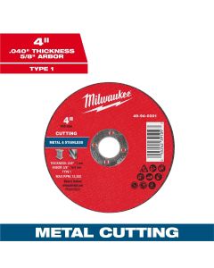 MLW49-94-0001 image(0) - Milwaukee Tool 4" x .040" x 5/8" Metal Cut Off Wheel -Type 1