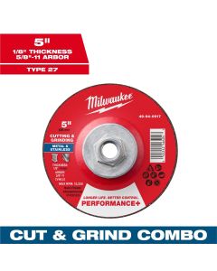 MLW49-94-0917 image(1) - Milwaukee Tool 5" x 1/8" x 5/8"-11 Performance+ Dual Metal Cut & Grind Wheel - Type 27