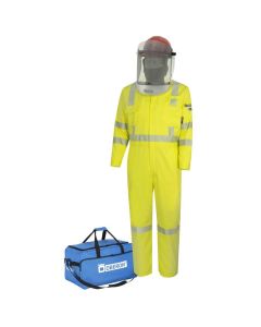 OBRTCG10-CKE-HVY-L image(0) - OBERON Suit Kit - Arc Flash - 10 Cal TCG - Comes with Hard Cap and Face Shield, Balaclava, Coveralls, and Storage Bag - Color: Hi-Vis Yellow - Size: Large