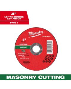MLW49-94-1900 image(0) - Milwaukee Tool 4" x 1/8" x 5/8" Masonry Cut Off Wheel -Type 1