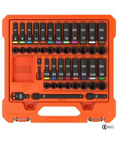 KLE65148HD image(0) - Klein Tools KNECT 3/8-Inch Deep and Shallow Impact Socket Set, SAE / Metric, 44-Piece