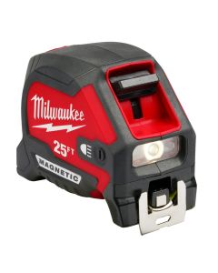 MLW48-22-0428 image(2) - Milwaukee Tool 25ft Compact Wide Blade Magnetic Tape Measure w/ Rechargeable 100L Light