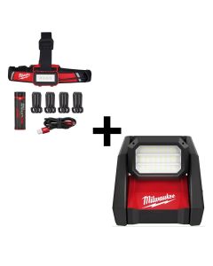 MLW2336-20-2115-21 image(0) - Milwaukee Tool MLW2366-20 M18 ROVER Dual Power Flood Light + MLW2115-21 REDLITHIUM™ USB Low-Profile Headlamp Bundle