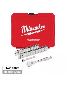 MLW48-22-9044 image(1) - Milwaukee Tool 25pc 1/4" Drive Metric & SAE Ratchet and Socket Set with FOUR FLAT SIDES