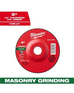 MLW49-94-1960 image(0) - Milwaukee Tool 5" x 1/4" x 7/8" Masonry Grinding Wheel - Type 27