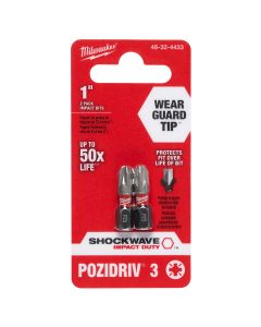 Milwaukee Tool Shockwave 1" Impact Pozidriv #3Insert Bits (2PK)