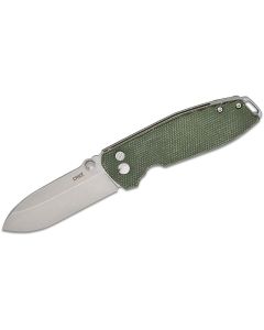 CRK2495GR image(0) - CRKT (Columbia River Knife) Squid XM D2 Stonewash Plain Blade Folding Knife with Button Lock Micarta Handle - Green
