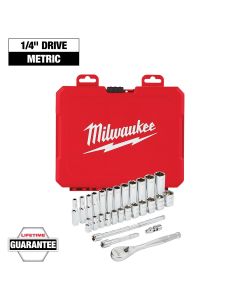 MLW48-22-9504 image(0) - Milwaukee Tool 1/4 Inch Drive 28 Piece Ratchet and Socket Set - Metric